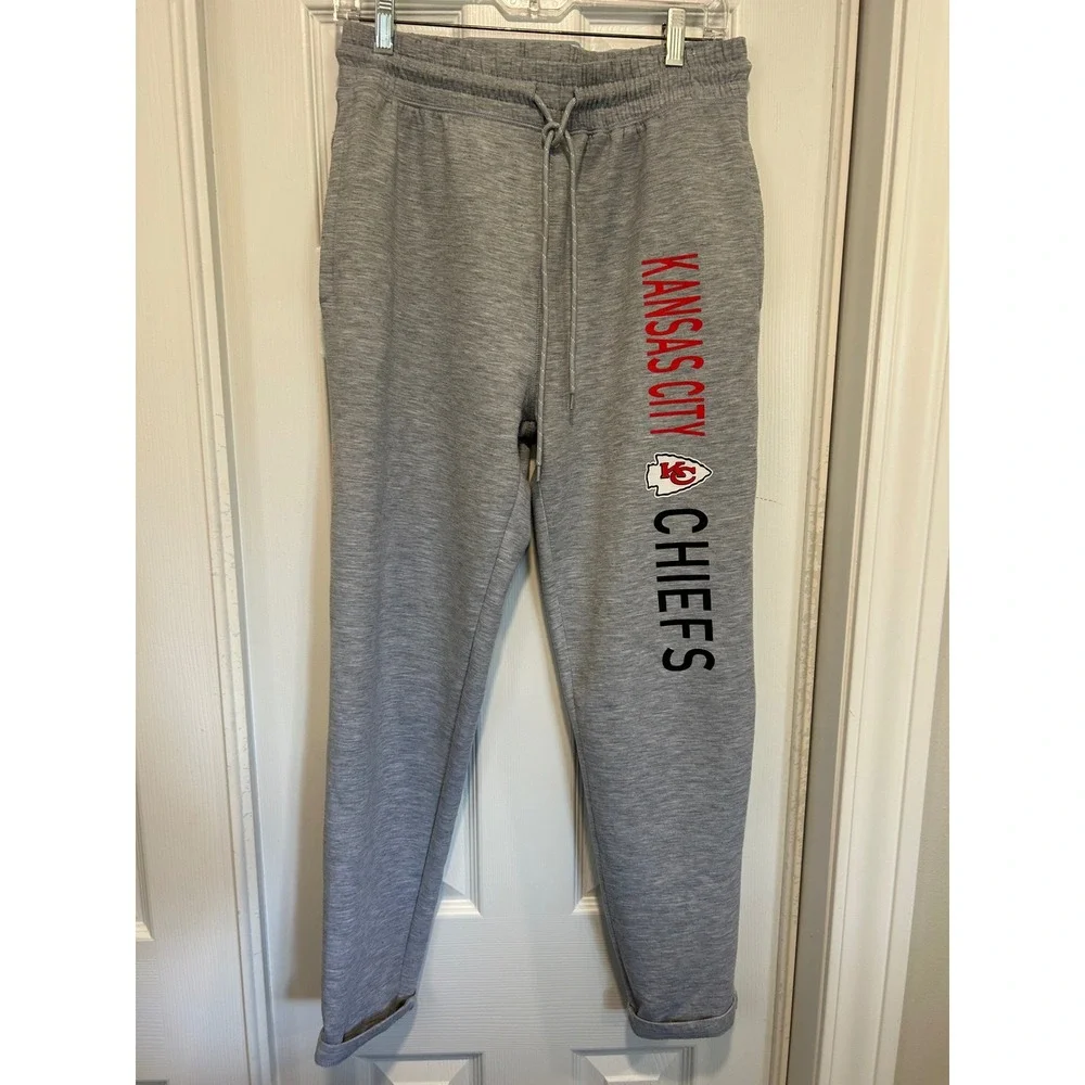 NFL Team Apparel Kansas City Chiefs Sleepwear Joggers Heather Grey Mens Medium‎